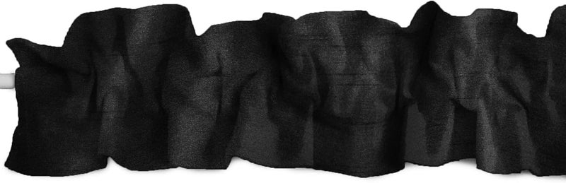 Faux Dupioni Silk Sleeve Topper Window Valance Top Bottom Ruffle Home Décor Bedroom Nursery Kitchen Window (144" Wide x 9" Tall, Black)